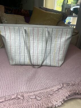 Authentic FENDI Zucca Spalmati Striped LARGE Tote Bag
